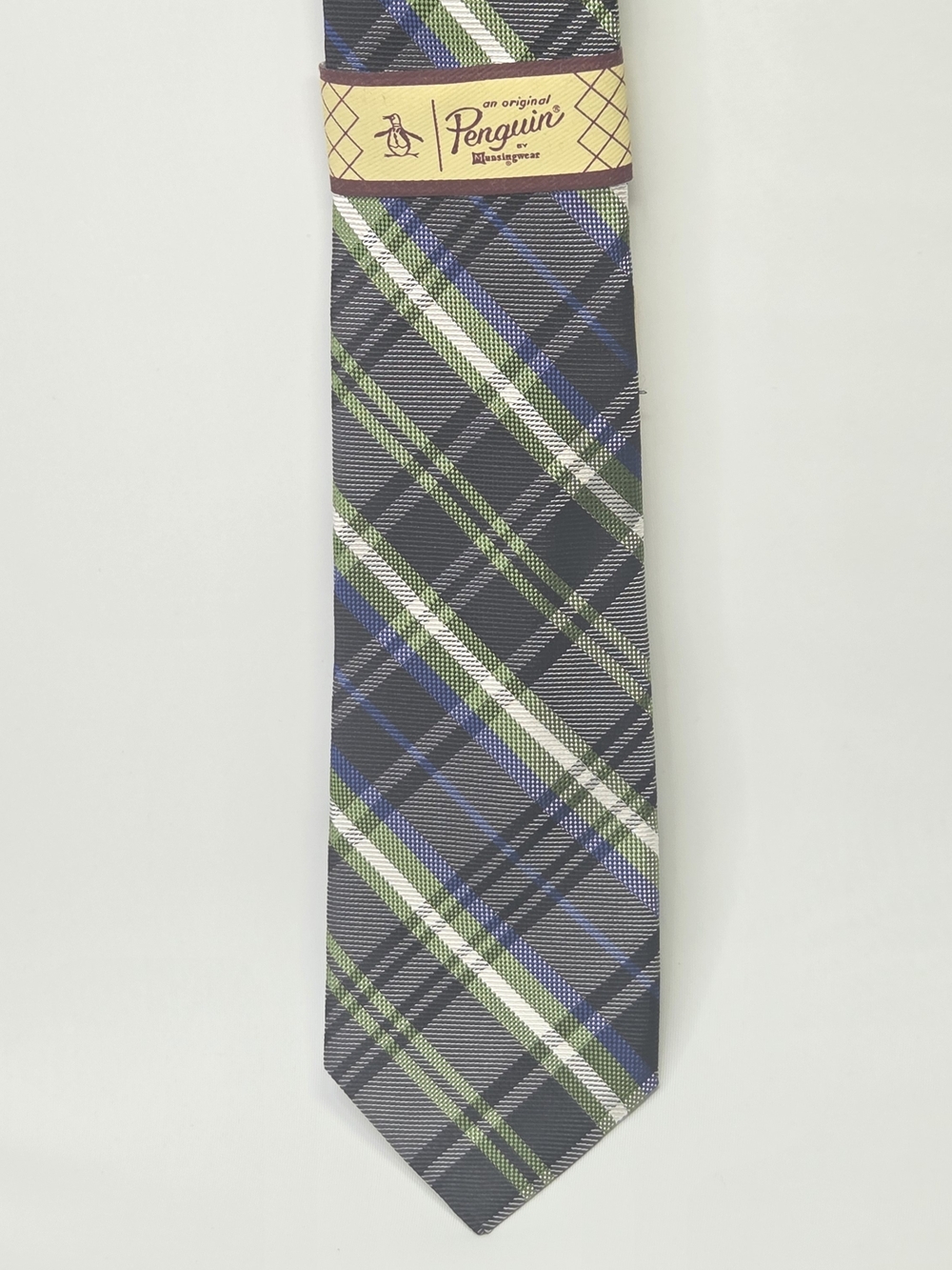 Original Penguin Mens VTG Green & Blue Plaid Narrow 100% Silk Tie 2.75x58"